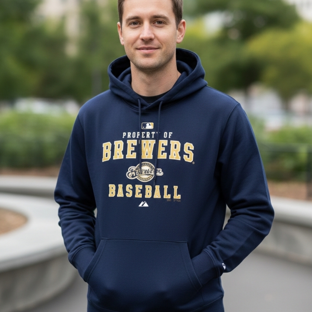 Majestic Navy and Gold Brewers Hoodie